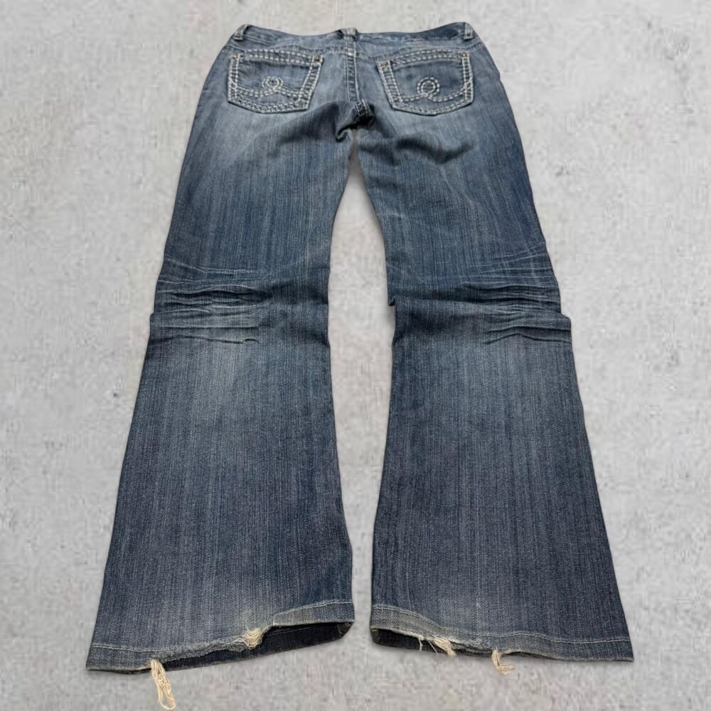 Seven7 Baggy Low Rise Bootcut Jeans Contrast Stitch Embroidered Y2K 28 Grunge
